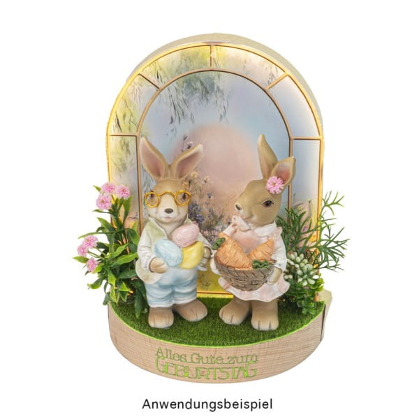 Deko-Figuren, Hasenpaar mit Möhren & Ostereiern 1, Mädchen: 21,4cm hoch, Junge: 22,3cm hoch, 2 Stück