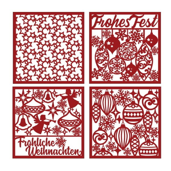 Laser-Kartenaufleger, Winter/Weihnachten 2, 14cm x14cm, 4 versch. Designs, 5 Farbtöne, 20 Stück