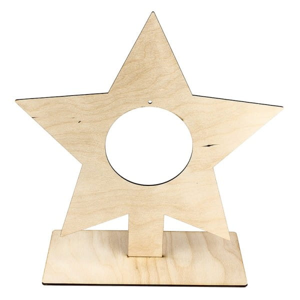Deko-Stern aus Holz zum Aufstellen, 31cm x 30cm, mit kreisförmiger Aussparung | Deko & Figuren aus Holz | Holz | Bastelbedarf