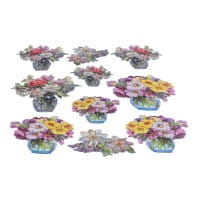 3-D Relief-Sticker, Blumen in Glasvasen 5, Folienveredelung Hellgold, versch. Größen, selbstklebend