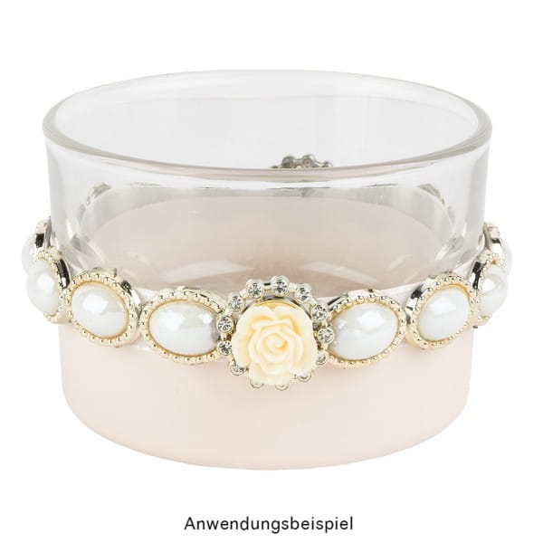 Premium-Schmucksteine, Rosenblüte 1, Ø 2cm, hellgold, mit Blüte in Creme & Glaskristallen, 17 Stück