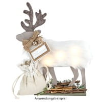 LED-Rentier, Holz, Rentier: 23cm x 17cm x 0,5cm, mit Fuß, 5 LEDs, warmweiß