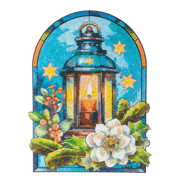 Diamond-Painting-Fensterbild, Glaskunst-Optik XL, Winter-Laterne, 26,5cm x 35,5cm, 500µ
