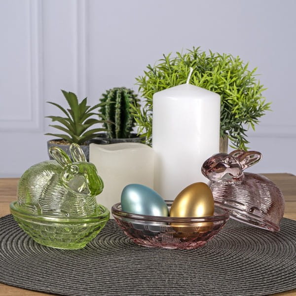 Glas-Hase, 2-teilig, 12,2cm lang, 10cm hoch, abnehmbarer Deckel, altrosa