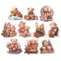 3-D Motive, Teddys im Winter, 6,5-8,5cm, 10 Motive