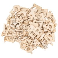 Streu-Deko, Holz, Wichtel-Häuser, 9 versch. Designs, je 7 Stück, 1,6mm stark, natur, 63 Teile
