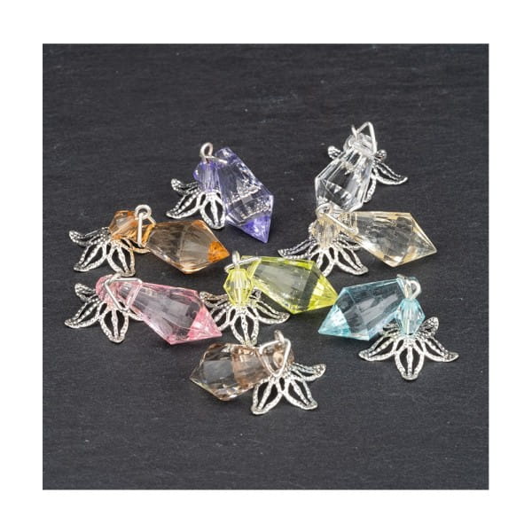 Anhänger mit Perlenkappe, Design 5, 3,7cm x 1cm, facettiert, 8 verschiedene Farben, 20 Stück