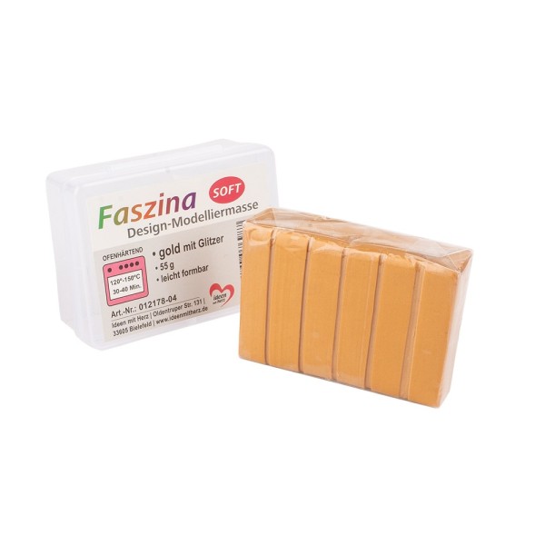 Faszina Soft, Design-Modelliermasse, gold mit Glitzer, 55g, leicht formbar, ofenhärtend