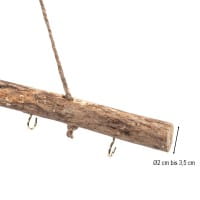 Deko-Ast, mit 5 Haken in Hellgold, 43,5cm lang, Ø 2 bis 3,5cm, mit Seil zum Aufhängen
