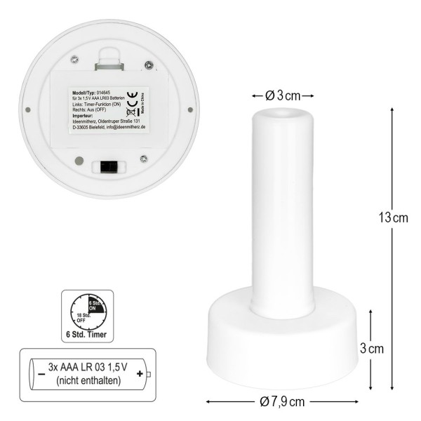 LED-Säule, weißes Licht, 13cm hoch, inkl. Timer