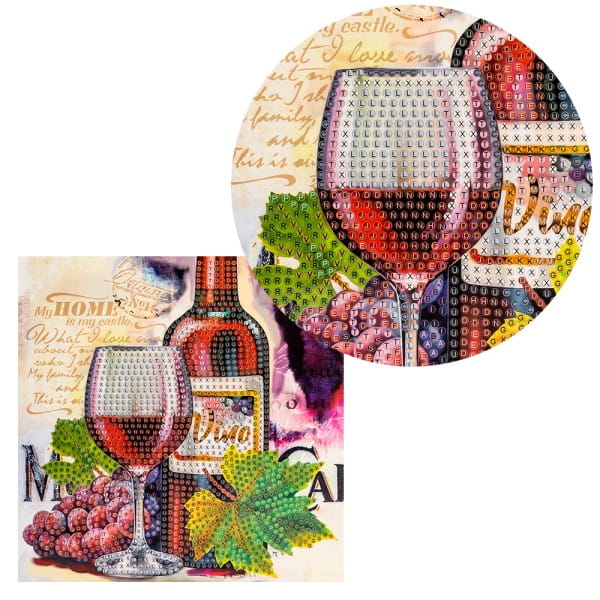 Diamond-Painting-Grußkarte, Rotweinglas mit Flasche, 16cm x 16cm, inkl. Zubehör