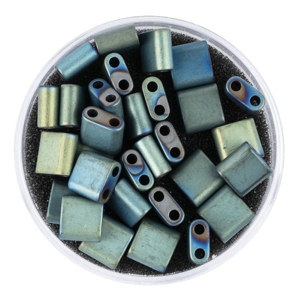 Hämatit-Perlen, Quadrat, 6mm x 6mm x 3mm, matt-grünblau changierend, 30 Stück
