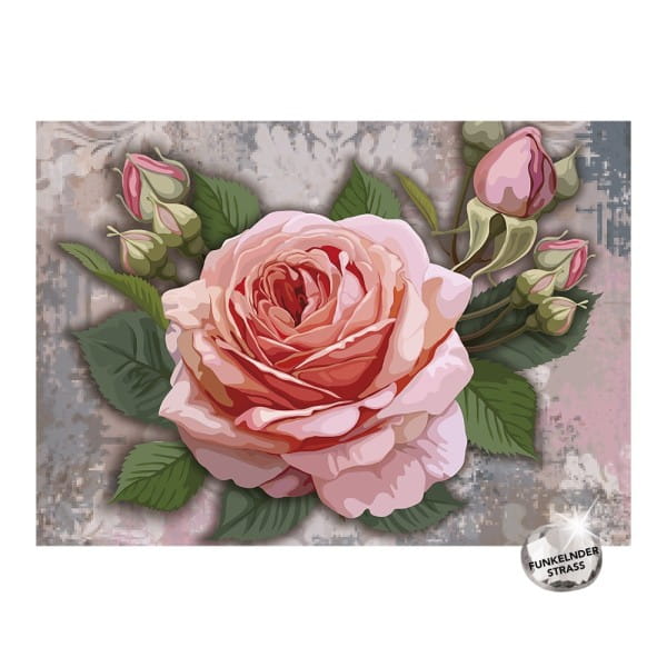 Diamond-Painting-Bild, Strass, Rose mit Knospen 2, 25cm x 35cm, inkl. Werkzeug