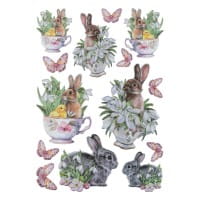 3-D Relief-Sticker, Hase und Küken in Tasse, versch. Größen, selbstklebend