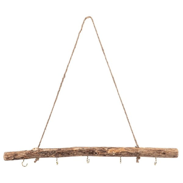 Deko-Ast, mit 5 Haken in Hellgold, 43,5cm lang, Ø 2 bis 3,5cm, mit Seil zum Aufhängen