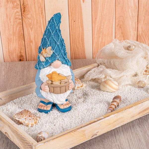 Deko-Figur, Wichtel mit Muscheln 1, 7,1cm x 8,6cm x 17,6cm