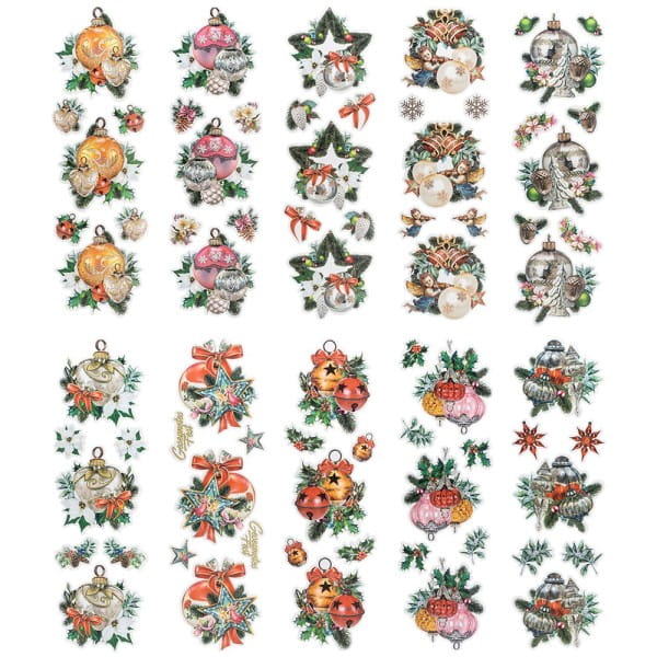 Transparent-Stickerbogen, Weihnachts-Baumschmuck, verschiedene Designs, 10cm x 30cm, 10 Bogen