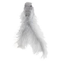 Plüsch-Federvögel, 15cm x 3,5cm x 3,5cm, grau mit silbernen Highlights, mit Clip, 3 Stück