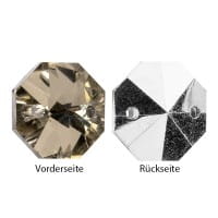 Glaskunst, Koppen, Octagon, Ø 1,2cm, facettiert, taupe/silberfarbene Rückseite, 36 Stück