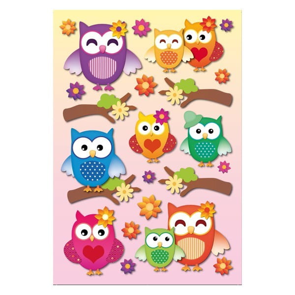 3-D Stickerbogen, Eulen 1, 12,5 x 18,5 cm