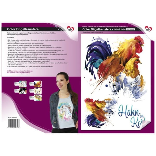 Color Bügeltransfer, DIN A4, Huhn & Hahn