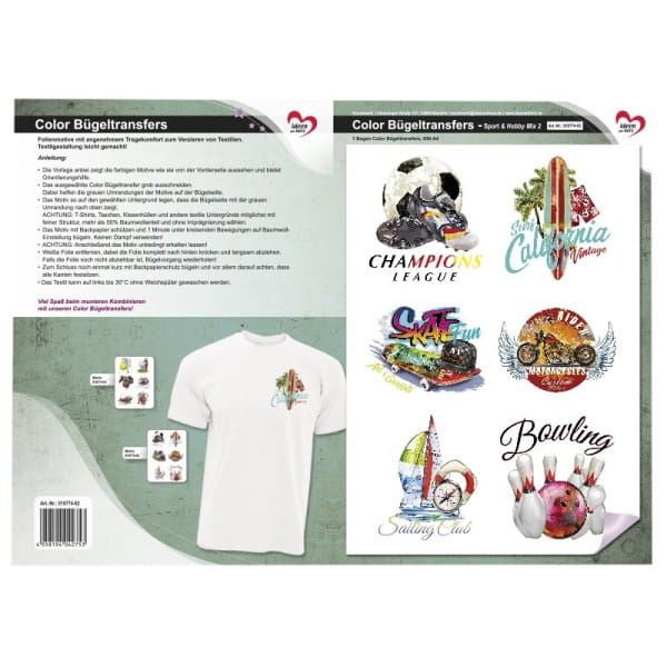 Color Bügeltransfers, DIN A4, Sport & Hobby Mix 2