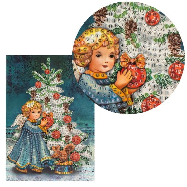 Diamond-Painting-Grußkarte, Engel mit Weihnachtsbaum, 11,5cm x 16,5cm, inkl. Zubehör