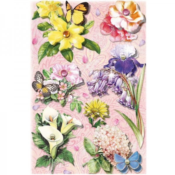 3-D Stickerbogen, Blumen auf Rosa 2, 12,7 x 18,8 cm