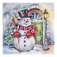 Diamond-Painting-Aufleger, Schneemann vor Haustür, 20cm x 20cm, 370g/m², inkl. Zubehör
