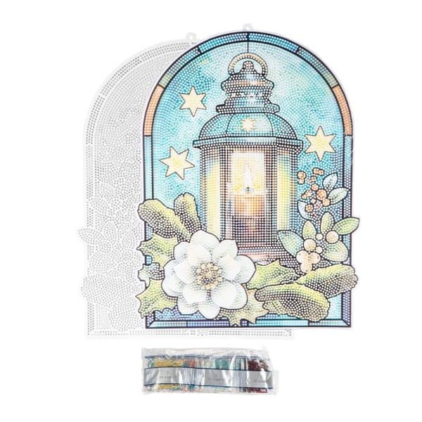 Diamond-Painting-Fensterbild, Glaskunst-Optik XL, Winter-Laterne, 26,5cm x 35,5cm, 500µ