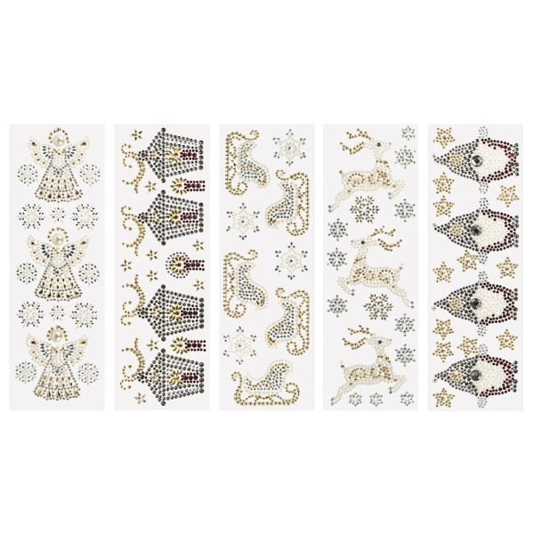 Strass-Ornamente, Weihnachtsmotive, mehrfarbig, teilweise mit Veredelung, 5 Bogen