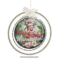 Diamond-Painting-Fensterbild, Rentier Rudolph - Frohe Weihnachten!, Ø18,3cm, inkl. Zubehör