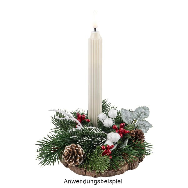 LED-Stabkerzen, creme, Ø2cm, 19cm hoch, LED in warmweiß, mit Flacker-Effekt und Timer, 2 Stück
