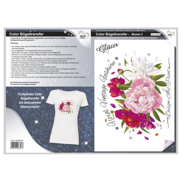 Color Bügeltransfer, Glitzer, DIN A4, Blumen 5
