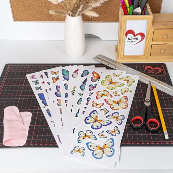 Transparent-Sticker, Schmetterlinge, versch. Designs, mit Glitzerveredelung, 10cm x 30cm, 10 Bogen