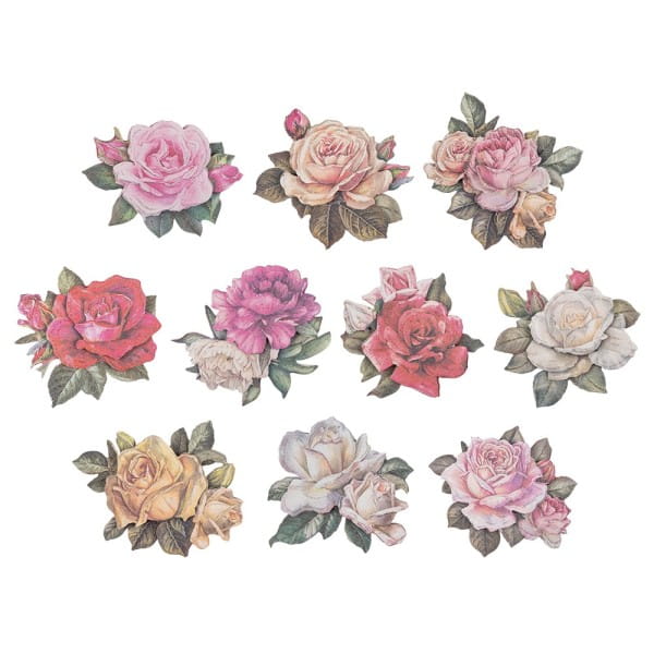 3-D Motive, Vintage-Rosen, mit Perlmutt-Leinenstruktur, 7-10,5cm, 10 Motive