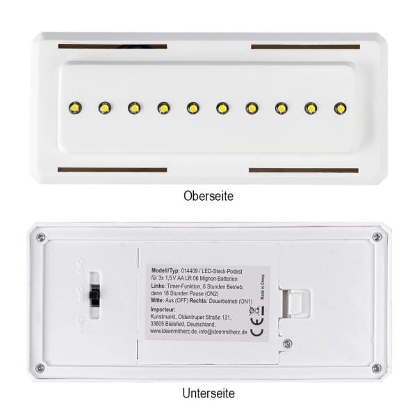 LED-Steck-Podest Rechteck, 15cm x 6,5cm x 4cm, inkl. Timer
