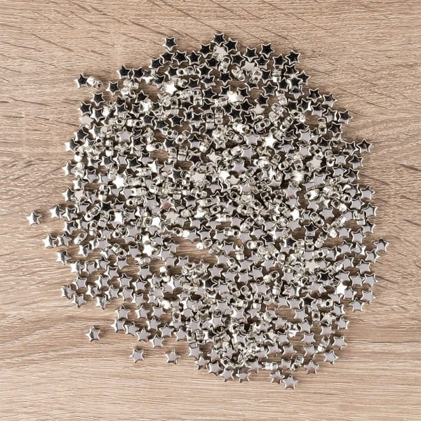 Perlen, Stern 1, flach, 0,7cm x 0,4cm, silber, 510 Stück