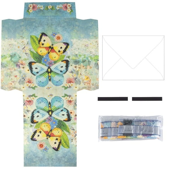 Geschenktaschen-Grußkarte mit Diamond Painting, Schmetterlinge, 16,5cm hoch, inkl. Zubehör