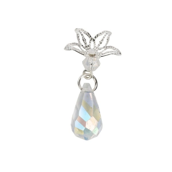 Glas-Anhänger mit Perlenkappe, Tropfen 2, 3,5cm x 1,9cm, facettiert, klar, irisierend, 20 Stück | Perlen & Zubehör | Vario-Schmuck