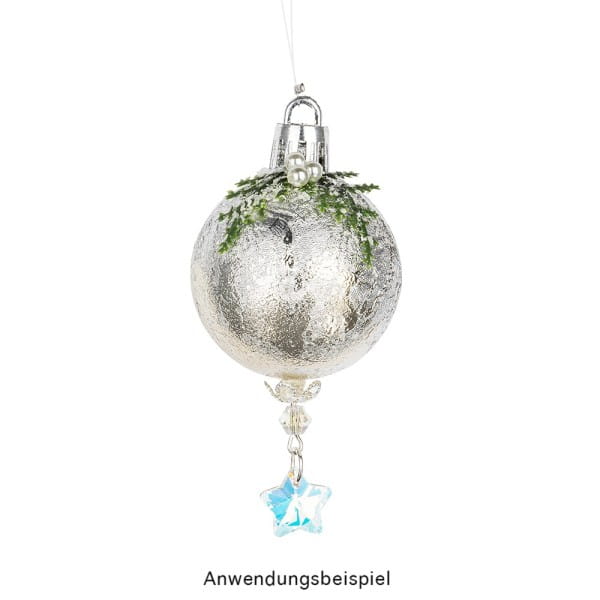 Glas-Anhänger mit Perlenkappe, Stern, 2,9cm x 1,3cm, klar-irisierend, 20 Stück