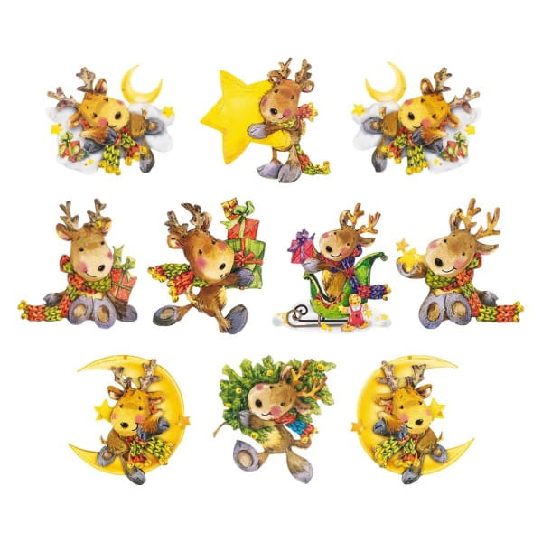 3-D Motive, Niedliche Weihnachts-Elche, 8-9,5cm, 10 Motive