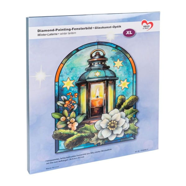 Diamond-Painting-Fensterbild, Glaskunst-Optik XL, Winter-Laterne, 26,5cm x 35,5cm, 500µ