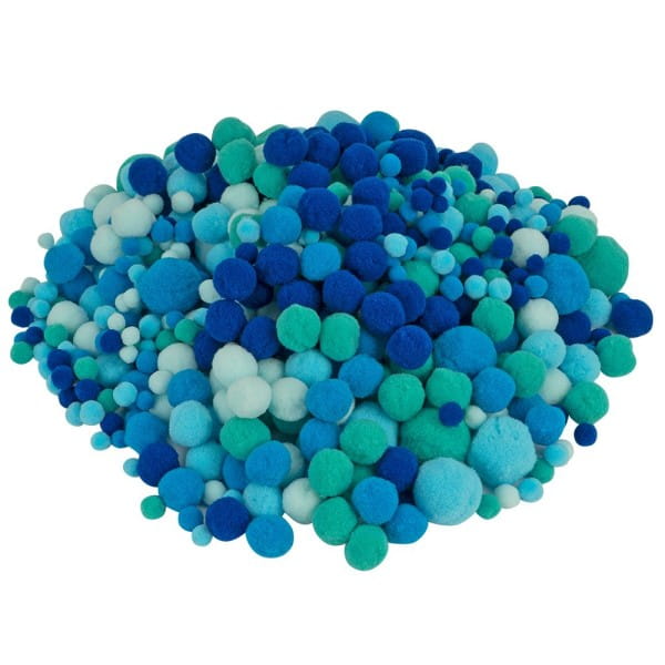 Pompons, Blautöne, versch. Farben und Größen, 500 Stück