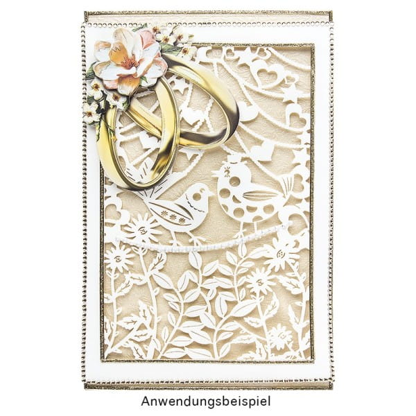 Laser-Grußkarte "Hochzeit 5", 12cm x 18cm, mit Umschlag & violettem Einleger