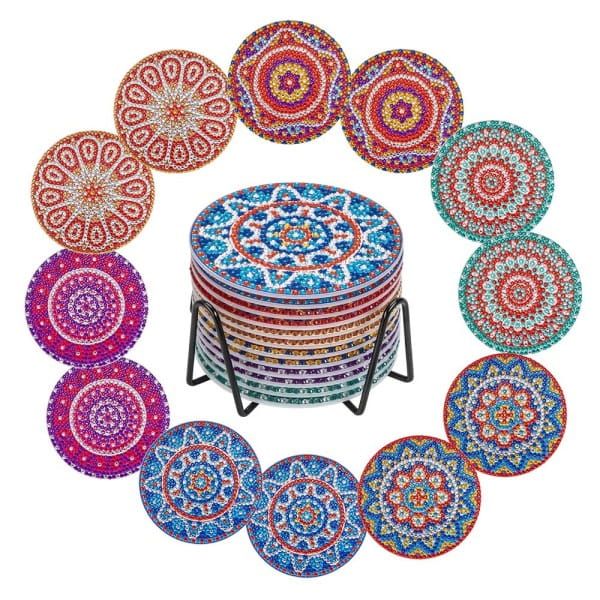 Diamond-Painting-Untersetzer, Mandala 2, inkl. Werkzeug & Zubehör, 12 Stück