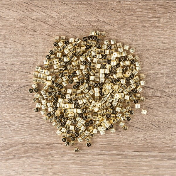 Perlen, Zylinder, geriffelt, 0,5cm x 0,6cm, hellgold, 370 Stück