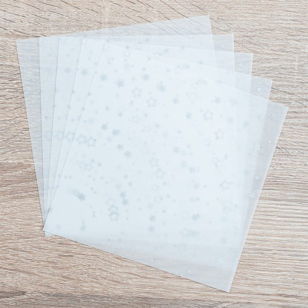 Faltpapiere, transparent, Sterne, 15cm x 15cm, 110 g/m², weiß/silber, 100 Stück