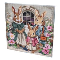 Diamond-Painting-Bild auf Keilrahmen, Hasenfamilie, 30cm x 30cm, inkl. Werkzeug