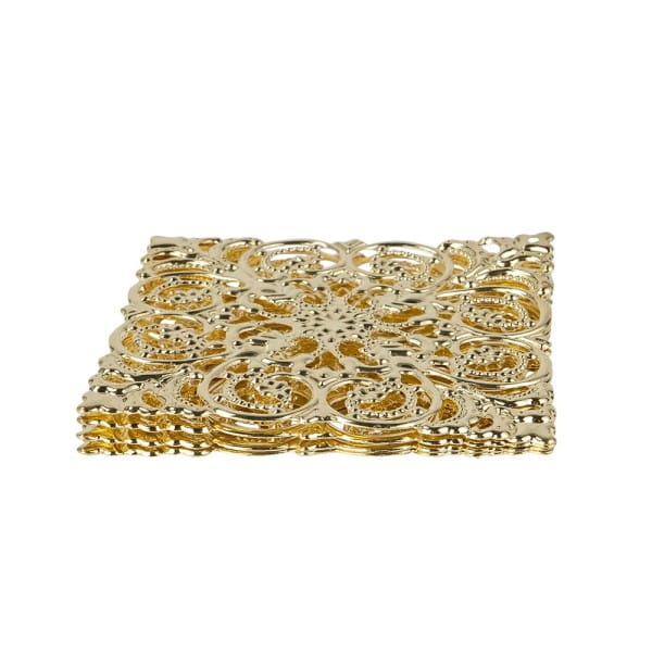 Metall-Ornamente, Design 36, 6,5cm x 6,5cm, hellgold, 4 Stück
